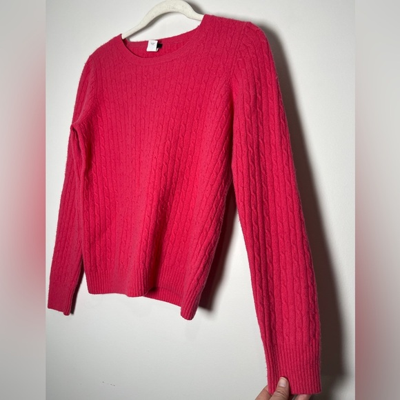 J. Crew Hot Pink Cable Knit Wool Nylon Cashmere Blend Sweater Size Medium - Picture 5 of 6